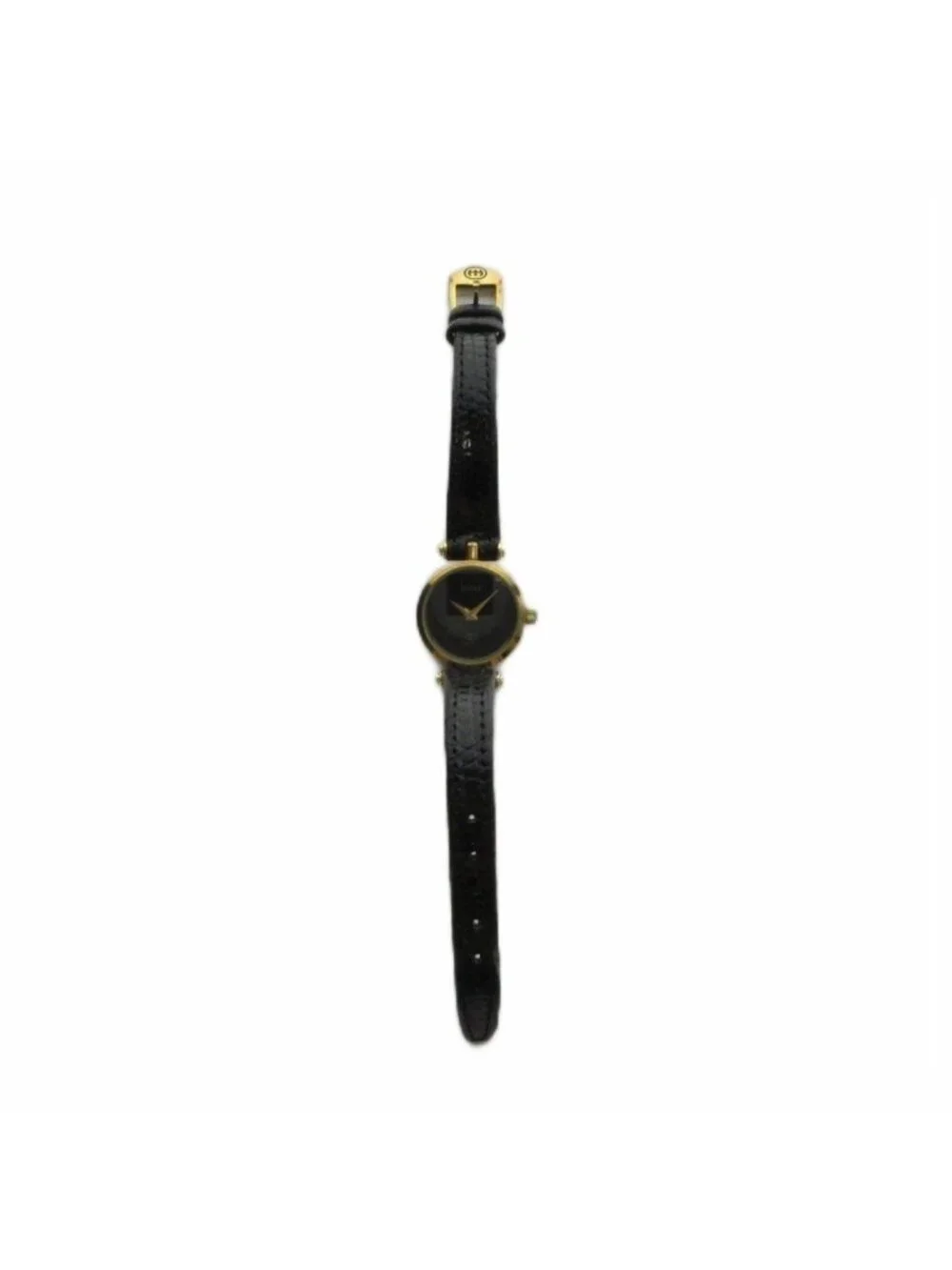 Gucci Watch Quartz Leather Logo Black Dial Gold